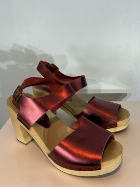 Gorman Metallic Bronze Leather Wood Clog Sandals Size 8